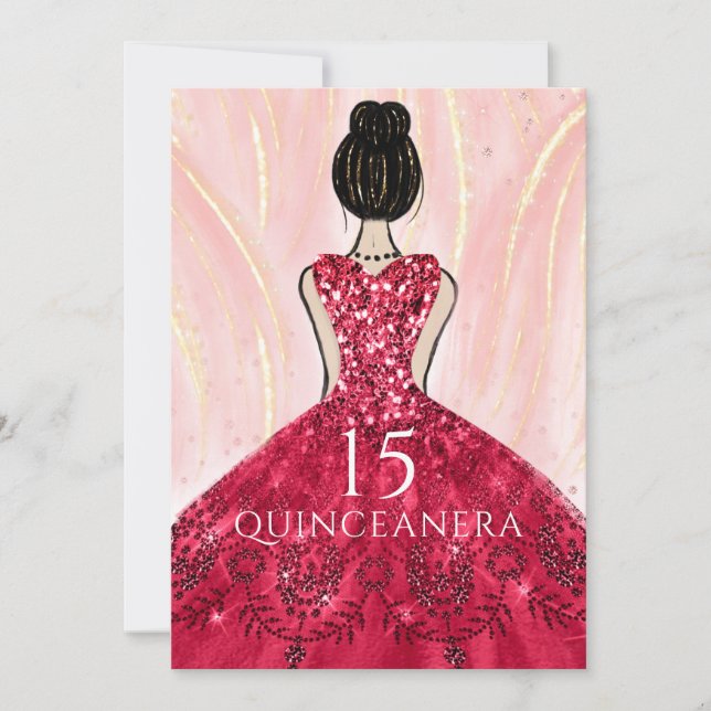 Ruby Red Princess Dress Quinceanera Party Invitation (Front)