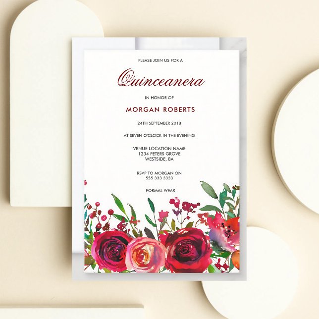 Ruby Red Rose Quinceanera Invitation (Creator Uploaded)