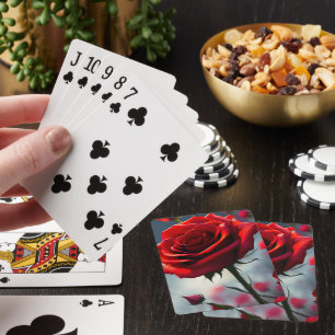 Ruby Red Rose Stem And Buds, Playing Cards