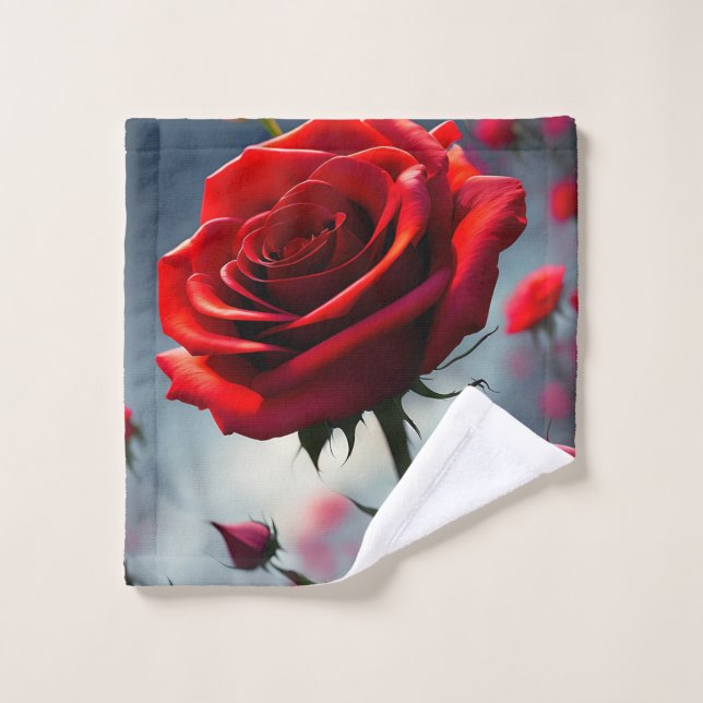 Ruby Red Rose Stem And Buds, Wash Cloth (Wash Cloth)