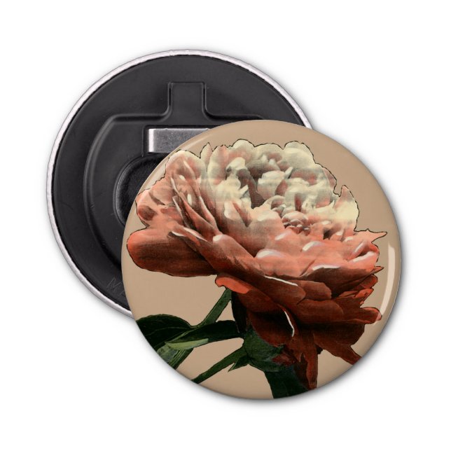Ruby Red Rose with White Accents Bottle Opener (Front)