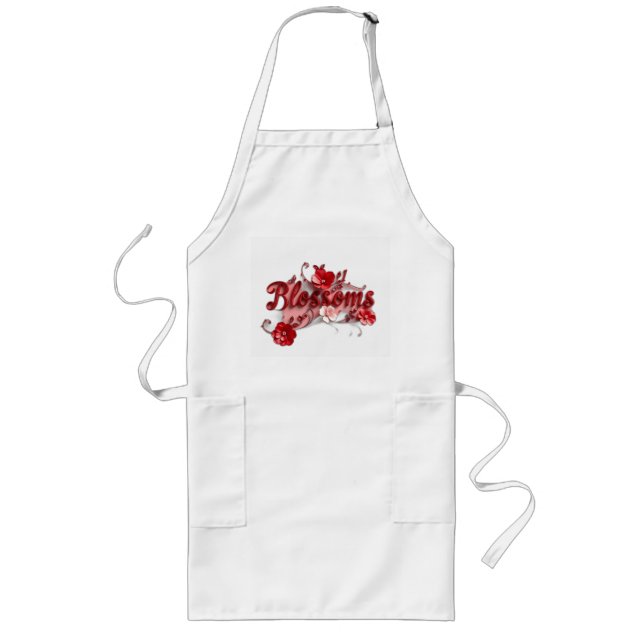 Ruby Red Script Blossoms Long Apron (Front)