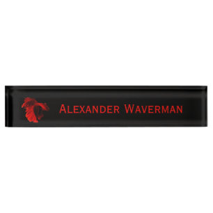 Ruby Red Siamese Fighting Fish Nameplate