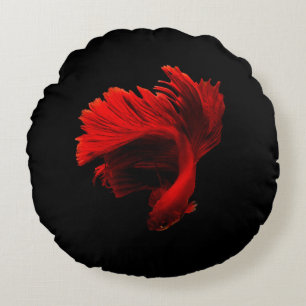 Ruby Red Siamese Fighting Fish Round Cushion