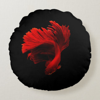 Ruby Red Siamese Fighting Fish Round Cushion