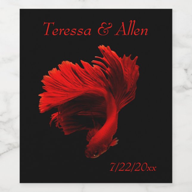 Ruby Red Siamese Fighting Fish Wine Label (Single Label)