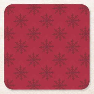Ruby Red Snowflake Pattern Square Paper Coaster