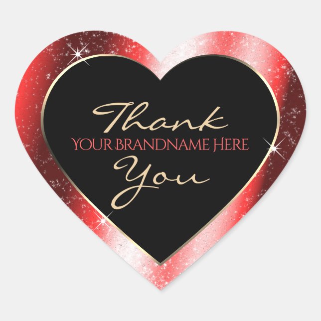 Ruby Red Sparkle Glitter Frame Thank You Heart Sticker (Front)