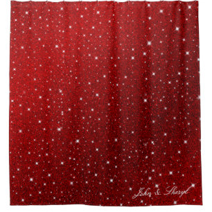 Ruby Red Sparkle & Stars Glam Shower Curtain