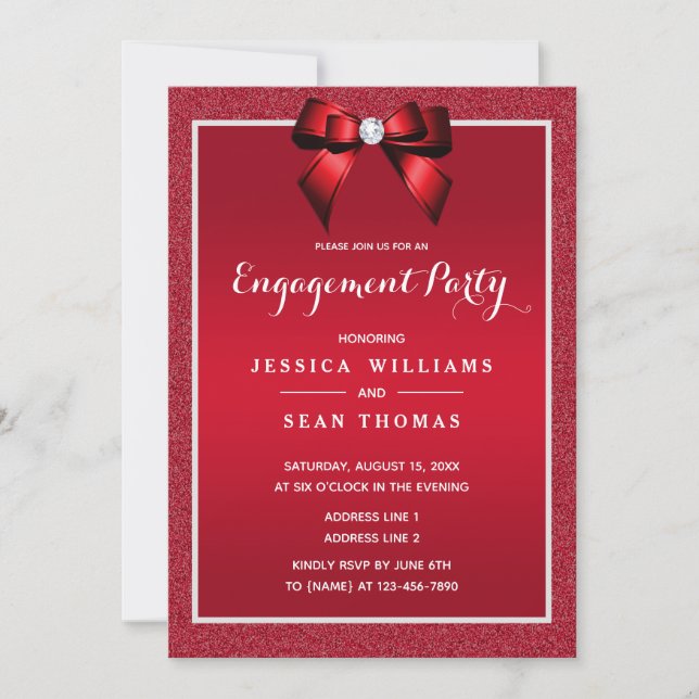 Ruby Red & Stylish Gem Engagement Invitation (Front)