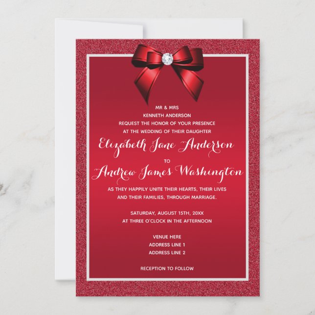 Ruby Red & Stylish Gem Wedding Invitation (Front)