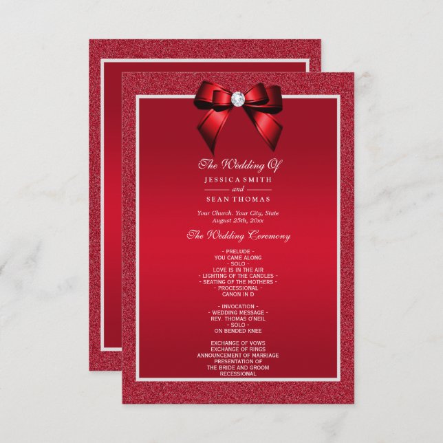 Ruby Red & Stylish Gem Wedding Program (Front/Back)