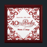 Ruby Red Swirls 40th Wedding Annivesary Custom Gift Box<br><div class="desc">This beautiful lacquered Jewellery or Trinket Box is adorned with our beautiful Ruby Red Swirls Wedding Anniversary Collection design and holds the anniversary couple's date of their Ruby Anniversary and their names. A lovely way to cherish the memories you made celebrating 40-years together. A beautiful gift for the husband to...</div>