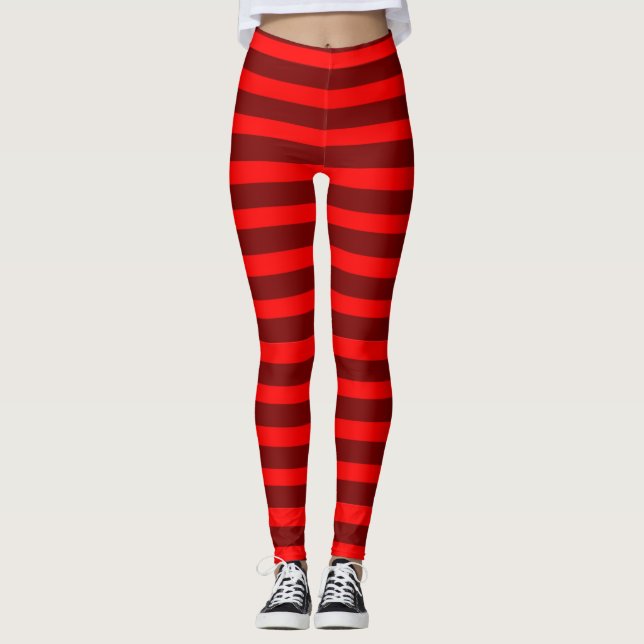 Ruby Red Velvet Cake Stripes Black Light Rave Leggings (Front)