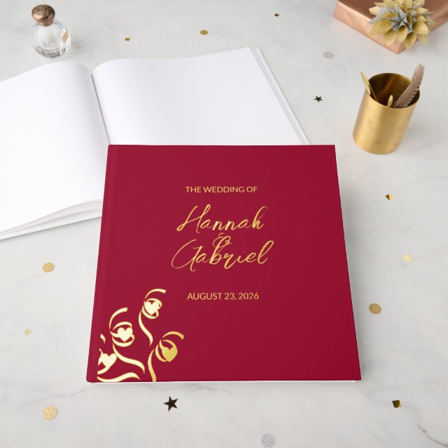 Ruby Red Wedding Guest Book (Front Open)