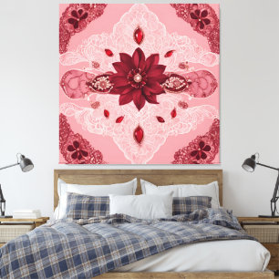 Ruby Red & White Lace Floral Mandala Canvas Print