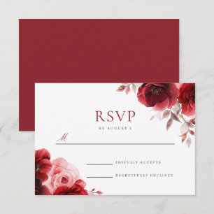 Ruby Red Wine Luxe Radiant Floral Wedding RSVP Card