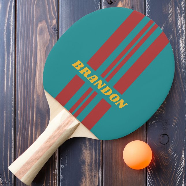 Ruby Reef Rally Stripe with Name Ping Pong Paddle (Creator Uploaded)
