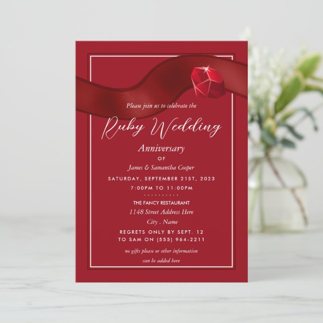 Ruby Ribbon, 40 Year Wedding Anniversary Invitation (Standing Front)