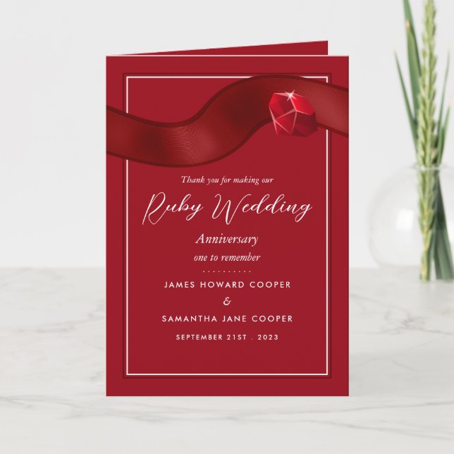 Ruby Ribbon, 40 Year Wedding Anniversary Thank You Card (Front)