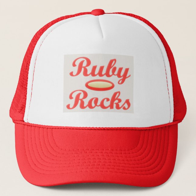 Ruby Rocks design red and mellow cream Trucker Hat (Front)