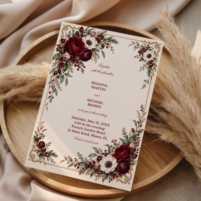 Ruby Roses Within Gilded Corners Invitation (Creator Uploaded)