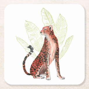Ruby Runner Leopard Square Paper Coaster