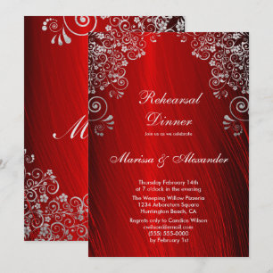 Ruby Silver  Wedding Rehearsal Dinner Invitation