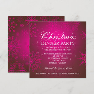 Ruby Snowflakes Christmas Dinner Party Invitation