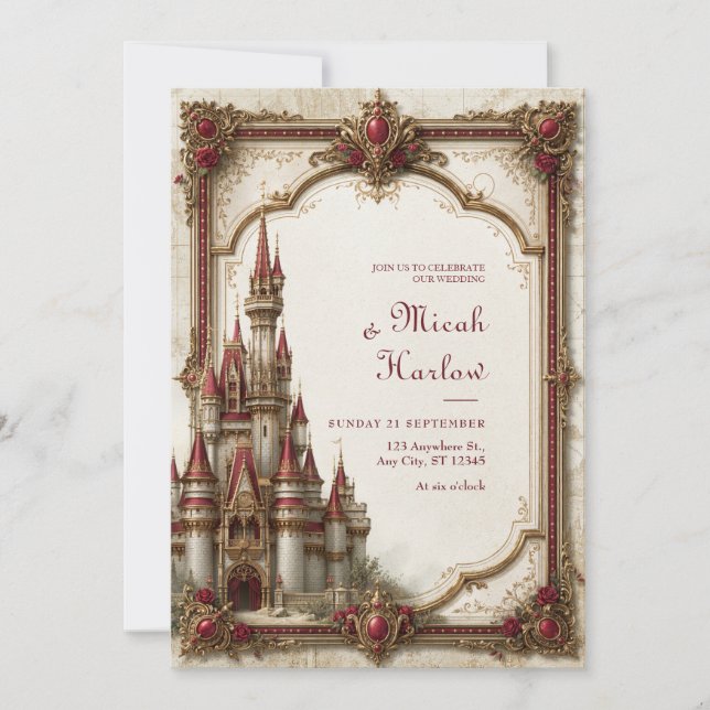Ruby Spire Baroque Castle Wedding Invitation (Front)