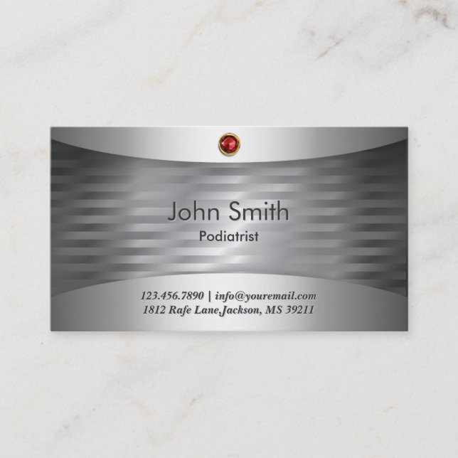 Ruby Stone Steel Podiatrist Business Card (Front)
