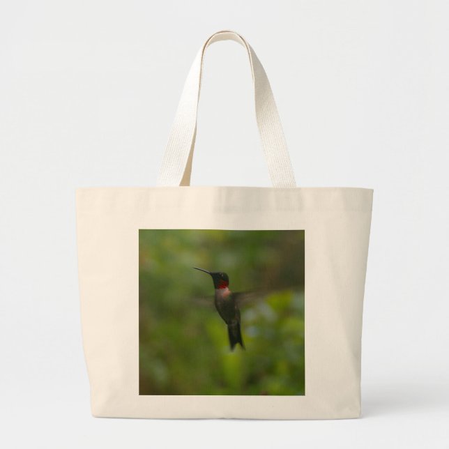 Ruby Throat Hummingbird Large Tote Bag (Front)