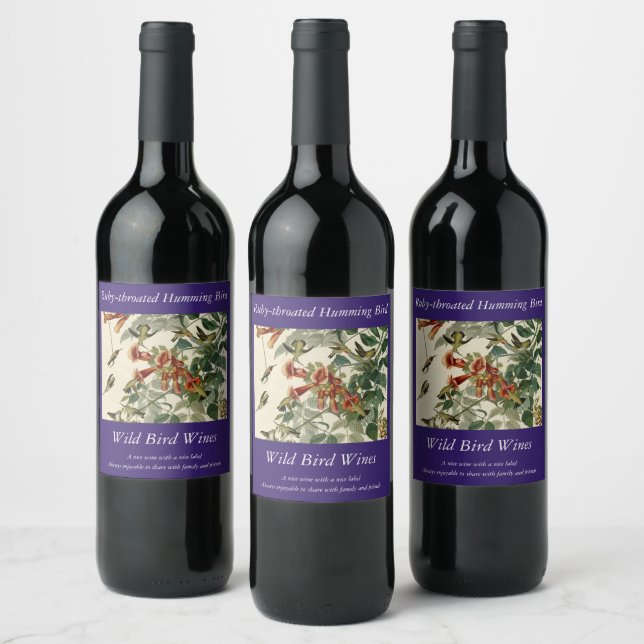 Ruby-throated Humming Bird, Audubon Birds America Wine Label (Bottles)