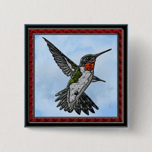 Ruby Throated Hummingbird 15 Cm Square Badge