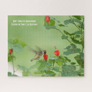 Ruby Throated Hummingbird, bird lover's  Jigsaw Pu Puzzle