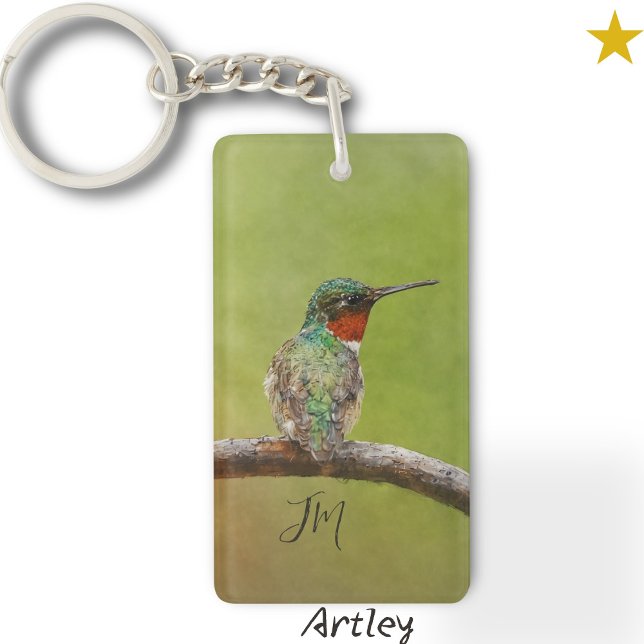 Ruby-Throated Hummingbird Bird Painting Initials  Key Ring (Creator Uploaded)