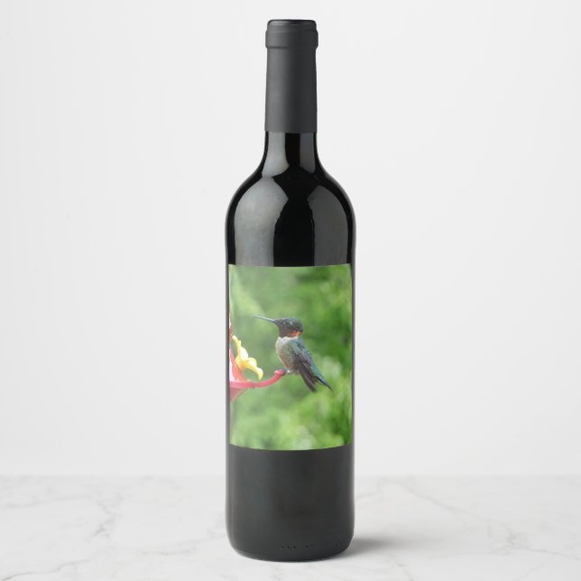 Ruby-Throated Hummingbird Bird Photography Wine Label (Front)