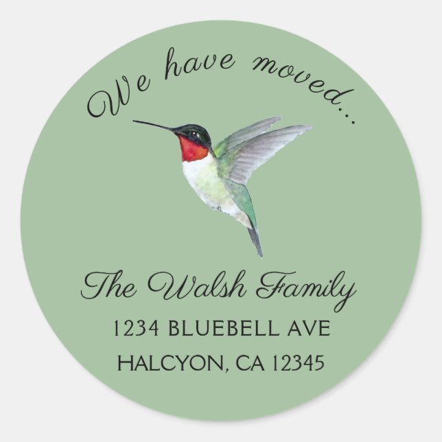 Ruby-throated Hummingbird Change of Address Classic Round Sticker (Front)