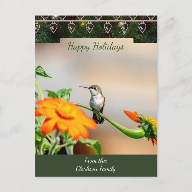 Ruby-throated hummingbird Christmas Card (Front)