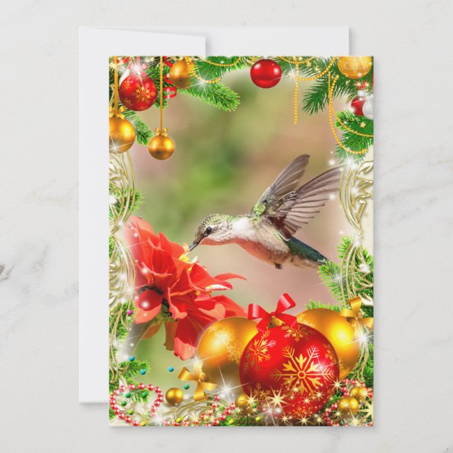 Ruby-throated hummingbird Christmas Card (Front)