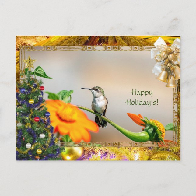 Ruby-throated hummingbird Christmas Card (Front)