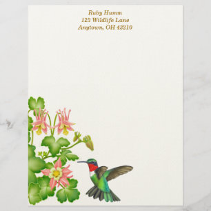 Ruby Throated Hummingbird in Columbines Personalized Letterhead