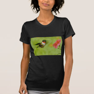 Ruby-throated Hummingbird (male) with petunia Pink T-Shirt