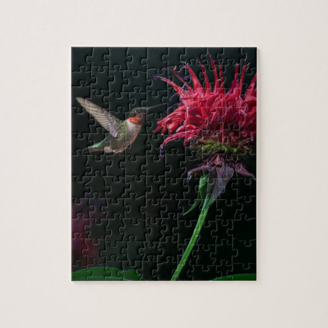 Ruby-throated Hummingbird on Bee Balm Jigsaw Puzzle (Vertical)
