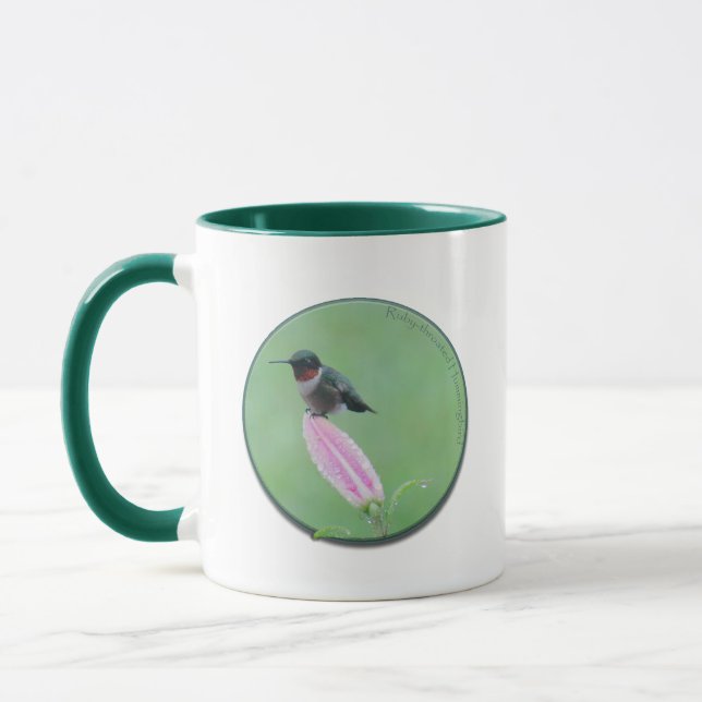 Ruby-throated Hummingbird on Lily with Raindrops Mug (Left)