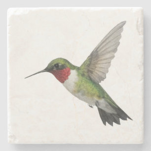 Ruby Throated Hummingbird Painting Stone Coaster