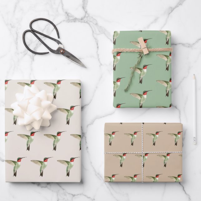 Ruby-throated Hummingbird Pattern Wrapping Paper Sheet (Front)
