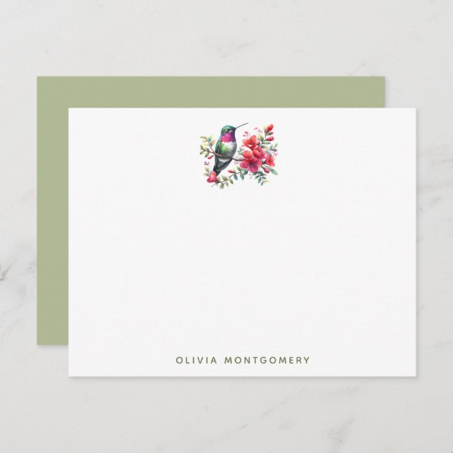 Ruby-Throated Hummingbird Red Flowers Personal Card (Front/Back)