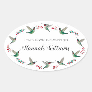 Ruby-throated Hummingbirds Bookplate Oval Sticker