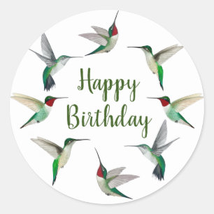 Ruby-throated Hummingbirds Happy Birthday Classic Round Sticker